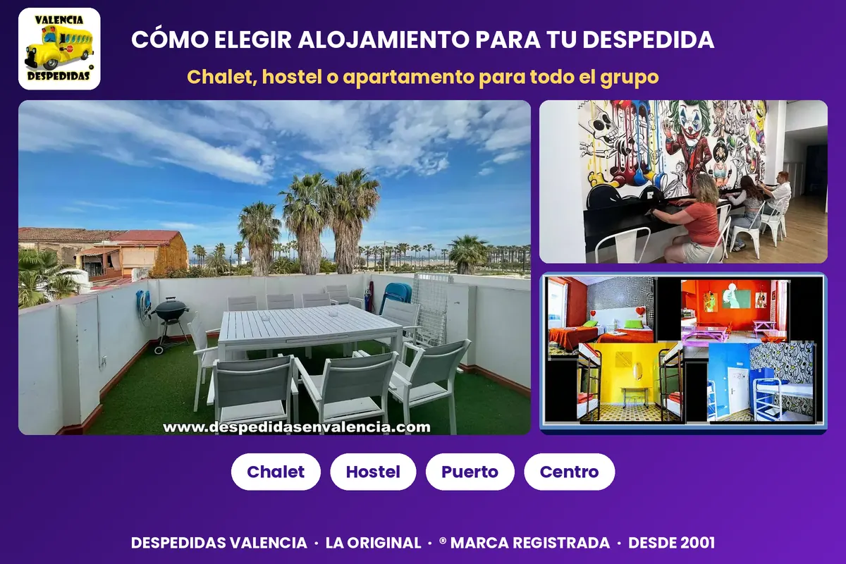 Terraza de chalet para grupos, hostel y habitaciones para despedidas en Valencia