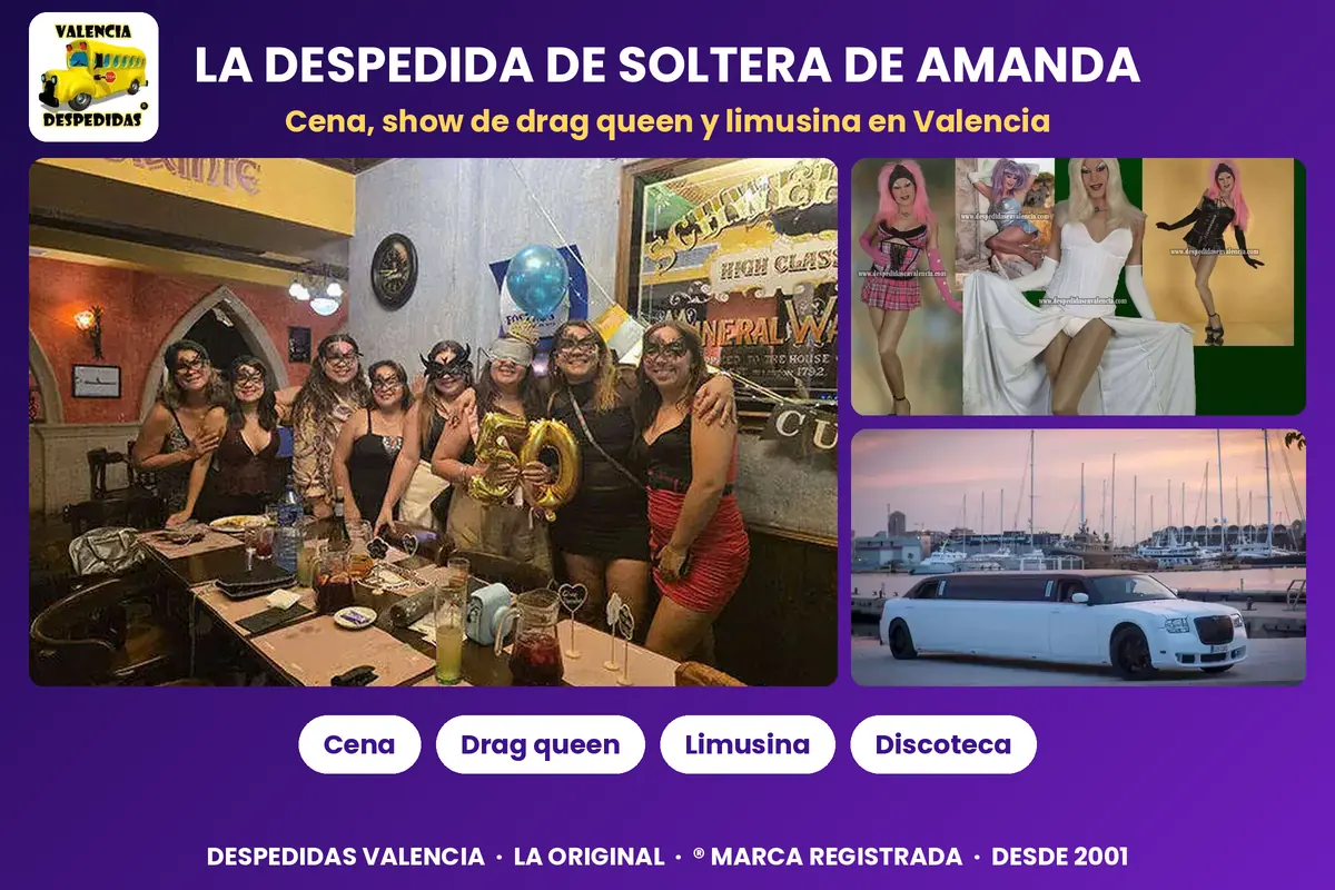 Amanda y sus amigas en la cena de su despedida de soltera, show de drag queen y limusina en Valencia