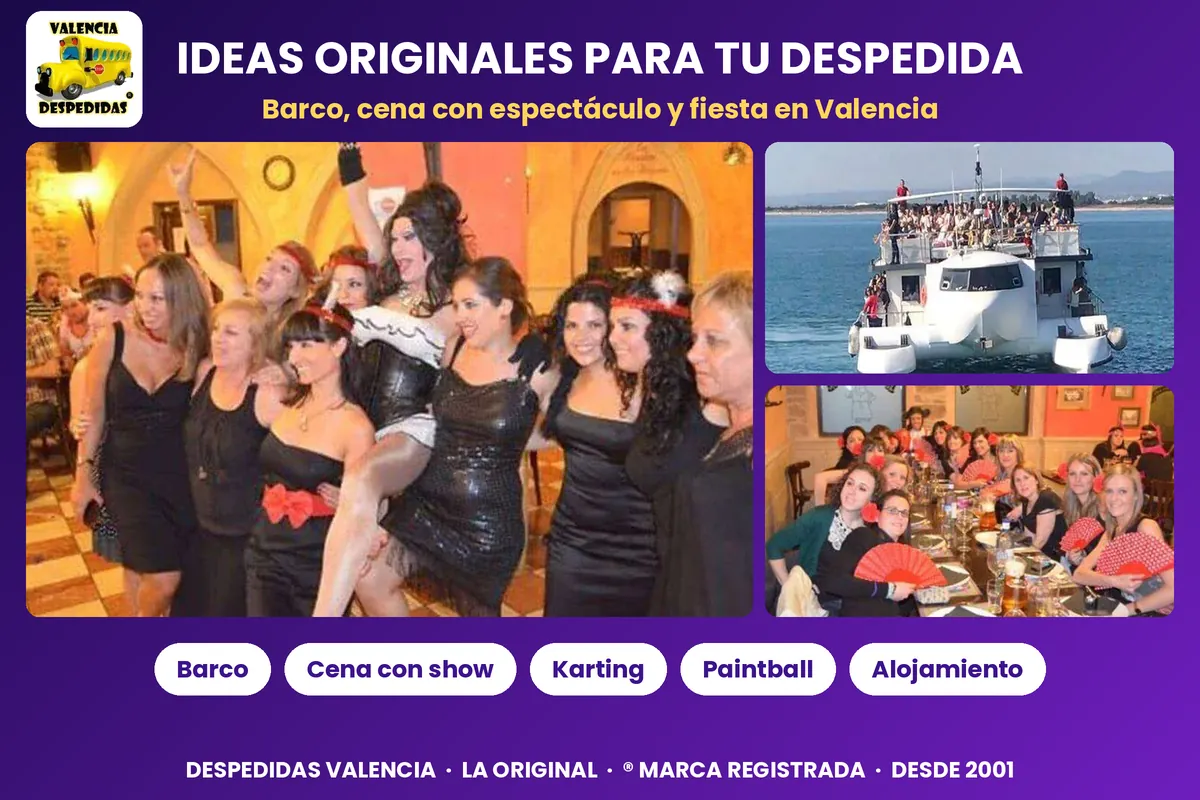 Despedida de soltera con drag queen en el restaurante, fiesta en catamarán y cena de grupo con abanicos en Valencia
