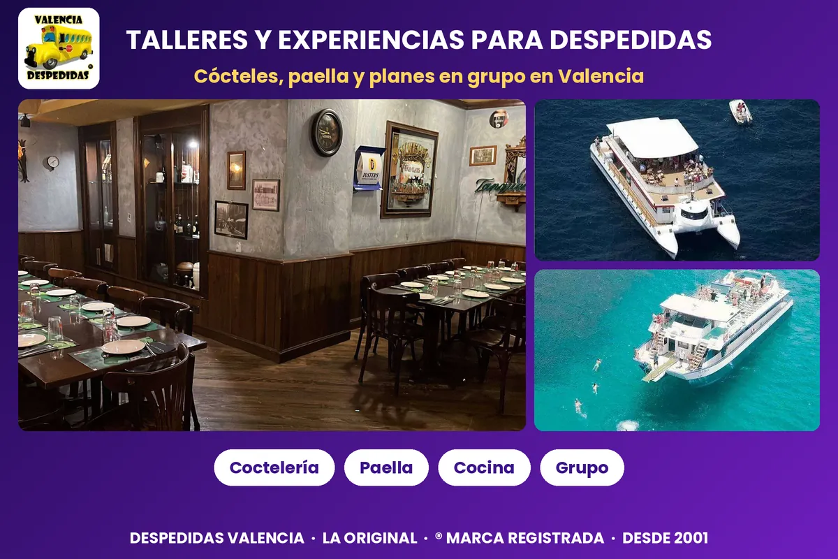 Comedor del restaurante para grupos y salida en catamarán para despedidas en Valencia