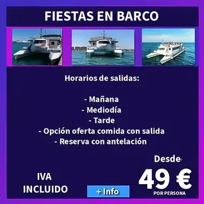 Catamarán con música y baño en el mar Fiesta en catamarán los sábados desde la Marina de Valencia para despedidas mixtas