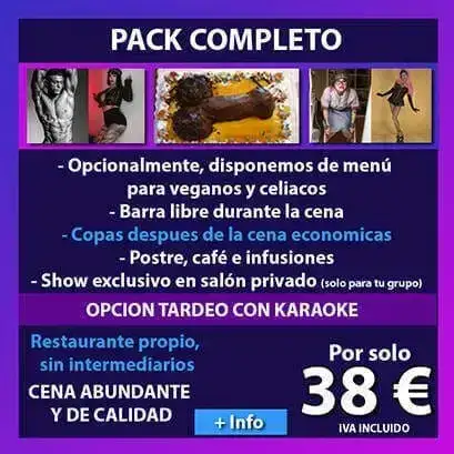 Pack para despedidas con cena, espectáculo y opciones de actividades para grupos